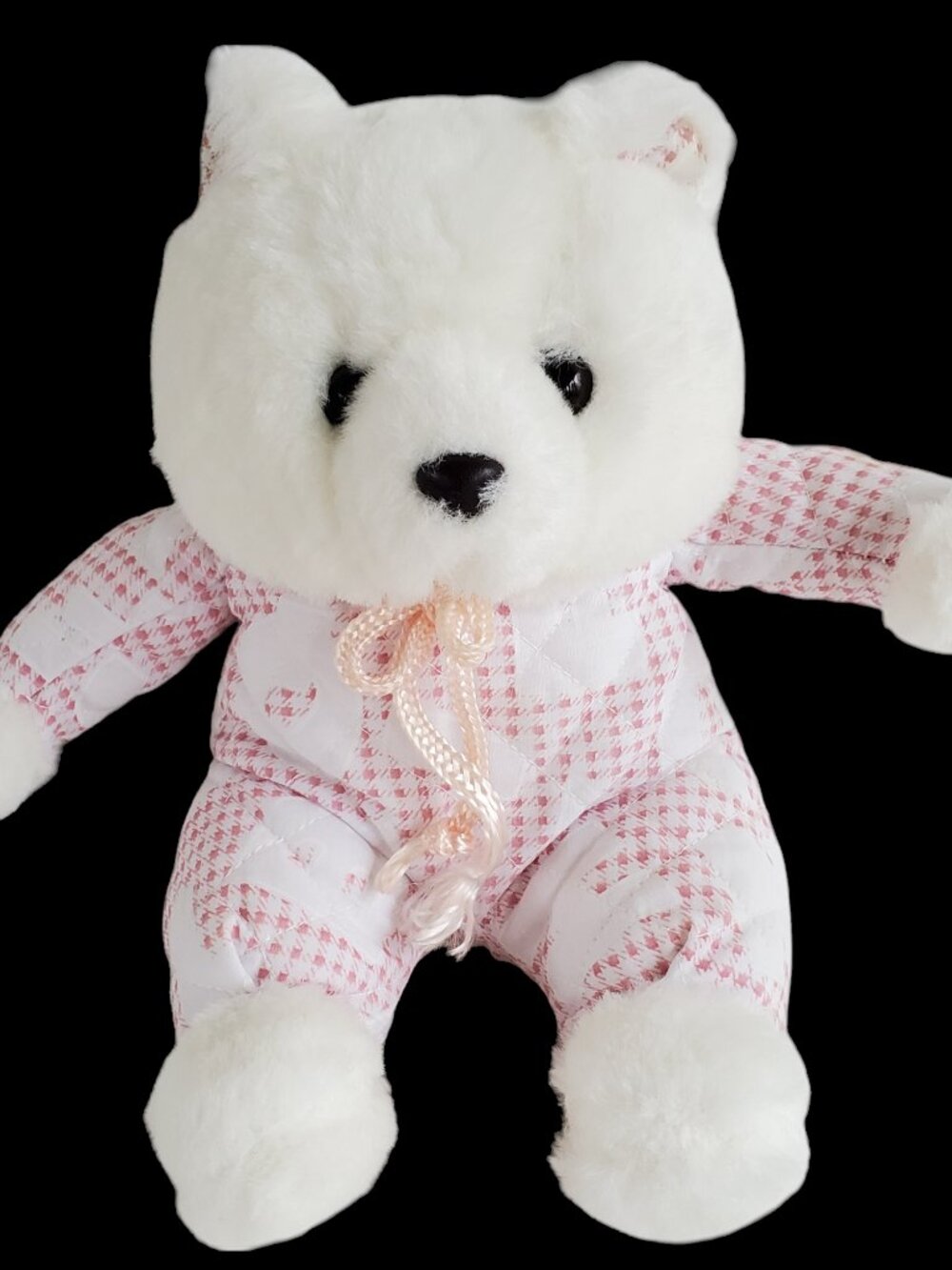 Vintage Rattle Teddy Bear 7" Stuffie Stuffed Animal Plush 1991 Pink White